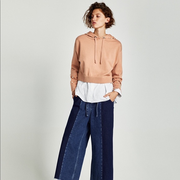 NWT ZARA knit hooded pearl pink sweatshirt top L - Picture 4 of 8